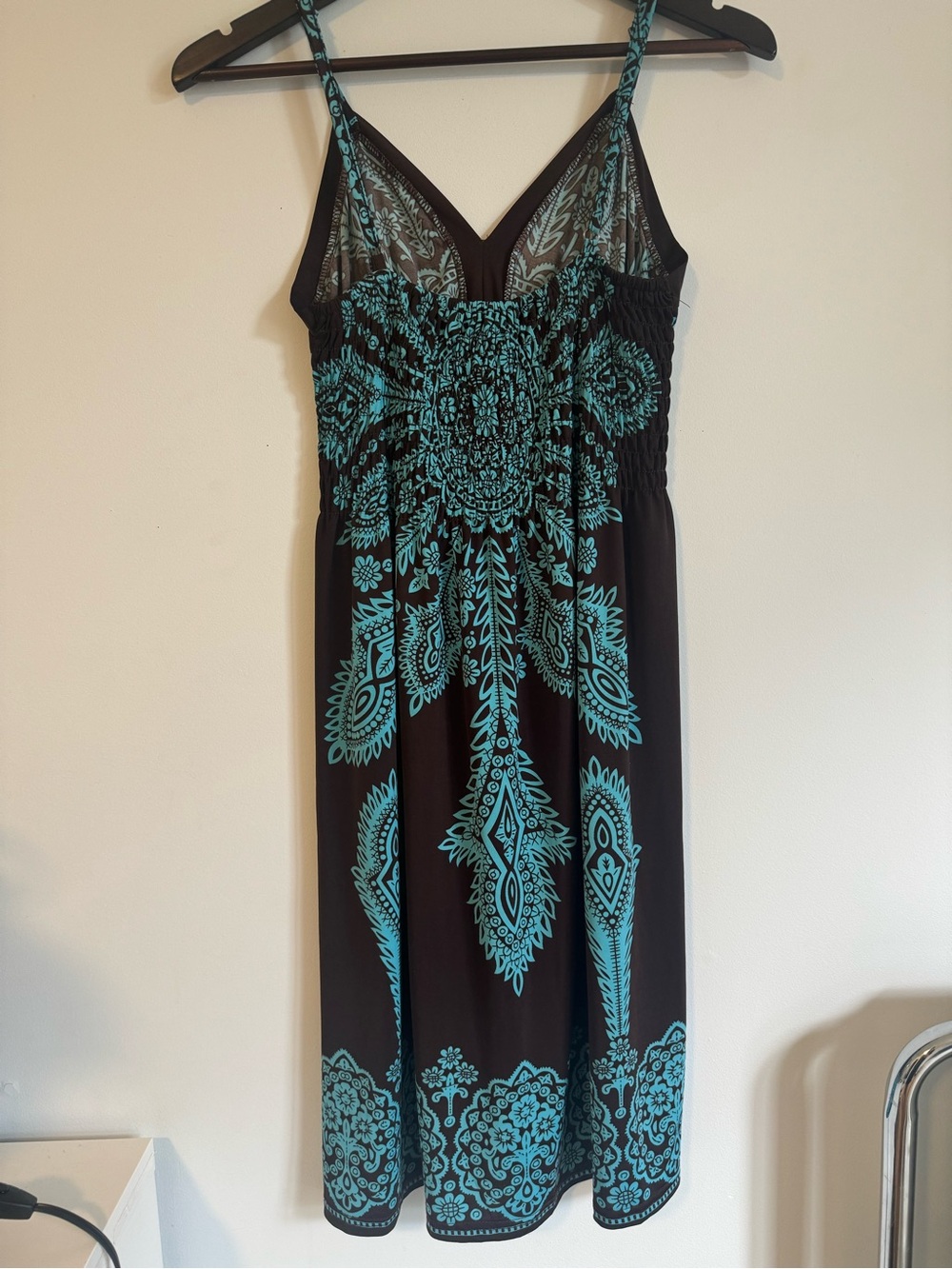 Teal Paisley Print Brown Summer Dress - Picture 4 of 16